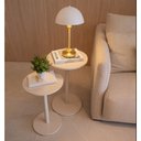 Ver imagem 1 de Conjunto de Mesinhas Redondas Laterais Offwhite P/ Decorar Apoiar em Salas Quartos Hall Consultórios