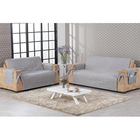 Kit Jogo De Sofá Com Laço 2/3 Lugares Matelado Cinza