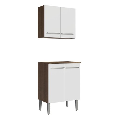 Kit com Armário Aéreo e Balcão 64cm Rustic/branco Emilly Madesa