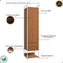 Ver imagem 3 de Armário Roupeiro Slim 48cm Cabideiro 2 Gavetas 1 Porta Canela/branco Brilho
