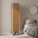 Ver imagem 1 de Armário Roupeiro Slim 48cm Cabideiro 2 Gavetas 1 Porta Canela/branco Brilho