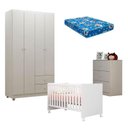 Ver imagem 1 de Quarto de Bebê Louise 4 Portas com Berço Doce Sonho 100 Rodízios Branco Brilho e Colchão - Ajl