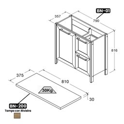 Gabinete Armário Banheiro Ditália 1 Pt 2 Gav C/ Tampo BN-01 cor:cinza - 4