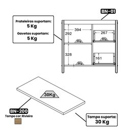 Gabinete Armário Banheiro Ditália 1 Pt 2 Gav C/ Tampo BN-01 cor:cinza - 5