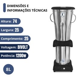 Liquidificador Industrial 8l Baixa Rotação 3500rpm Bivolt Jl Colombo - 2