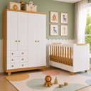 Ver imagem 1 de Quarto de Bebê Guarda-Roupa 4 Portas e Berço Minicama 4 em 1 Levy 100% MDF Yescasa