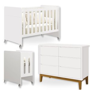 Quarto Bebê Berço Evolution 4 em 1 + Cômoda 6 Gavetas:branco
