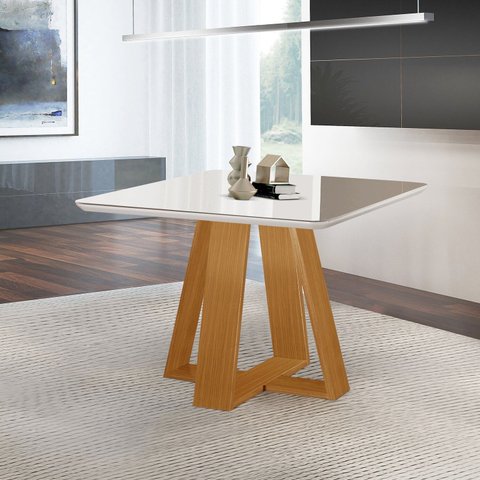 Mesa para Sala de Jantar Tampo com Vidro Grécia Marrom/Castanho Cinamomo