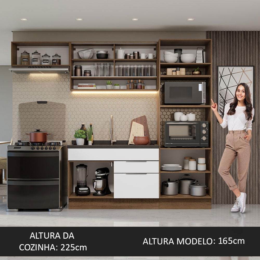 Armário de Cozinha Completa 270cm Rustic/Branco Stella Madesa 09 - 6