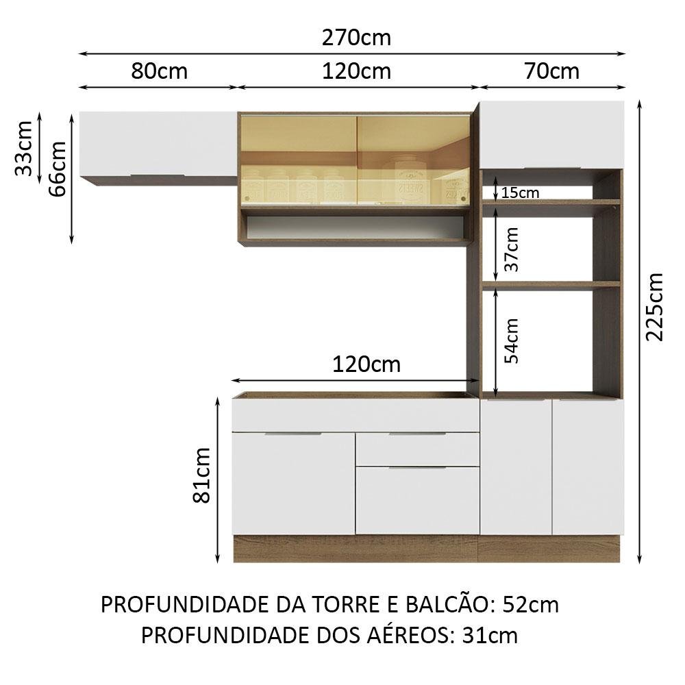 Armário de Cozinha Completa 270cm Rustic/Branco Stella Madesa 09 - 4