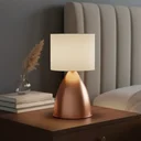 Ver imagem 2 de Abajur Luminaria de Mesa Bojudo Cobre Alumínio com Cupula Tecido Algodão