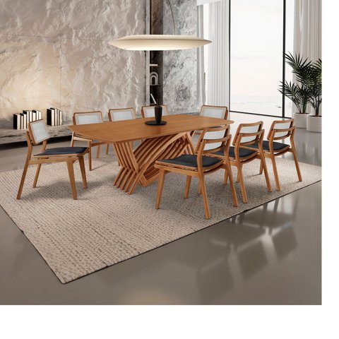 Conjunto de Mesa de Jantar Zurick Tampo Barril Laminado 240cm 8 Cadeiras Eloá Premium
