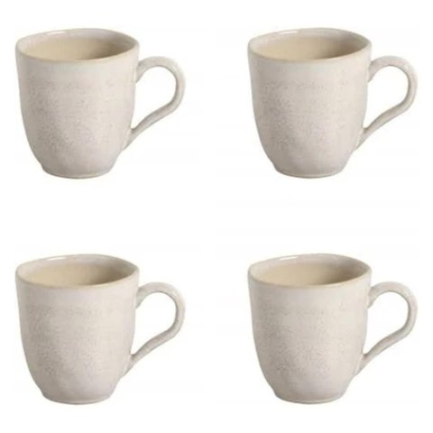 Conjunto 4 Canecas 273ml Cerâmica Porto Brasil Xícaras Resistentes Off White