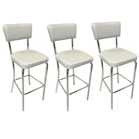 Kit 3 Banquetas Olivia Alta Bar Cozinha Cromada Assento Grosso Confortável Prata Encosto Estofado