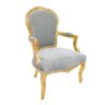 Poltrona Cadeira Luiz Xv Tecido Nobre Cinza Madeira Dourada Alta Decoração - 1