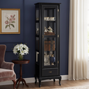 Ver imagem 1 de Cristaleira de Madeira 1 Porta 1 Gaveta e Espelho com Pés Luiz Xv - Preto com Tampo e Base Imbuia Gl