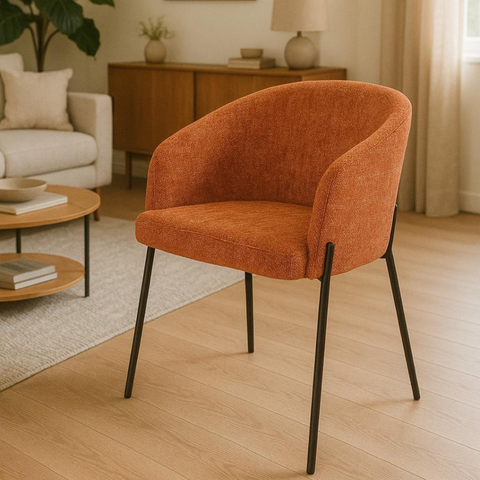 Poltrona Estofada com Base Fixa em Aço Carbono Pintura Epóxi – Laura Exclusiva Linho Aveludado Terra