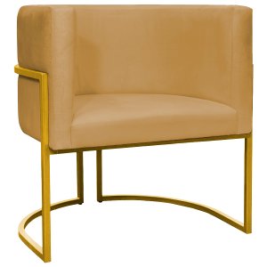 Poltrona Decorativa Para Sala Recepção Escritório Luna Suede Base de Ferro Dourada