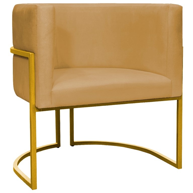 Poltrona Decorativa Para Sala Recepção Escritório Luna Suede Base de Ferro Dourada