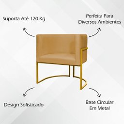 Poltrona Decorativa Para Sala Recepção Escritório Luna Suede Base de Ferro Dourada - 8