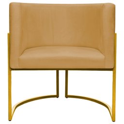 Poltrona Decorativa Para Sala Recepção Escritório Luna Suede Base de Ferro Dourada - 3