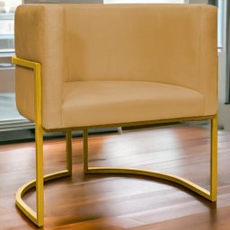 Poltrona Decorativa Para Sala Recepção Escritório Luna Suede Base de Ferro Dourada - 2