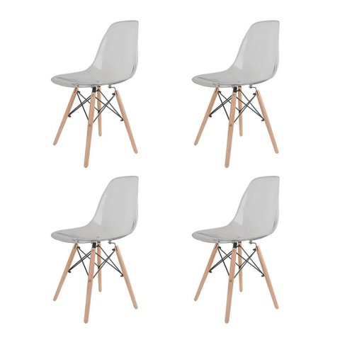 Kit 4 Cadeiras Eames Pc Transparente Dsw Madeira Design Moderno para Sala e Escritório