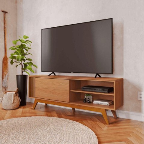 Rack para TV Brisa 60 Polegadas 160cm MDP MDF com Porta Nicho Freijo Colibri Móveis