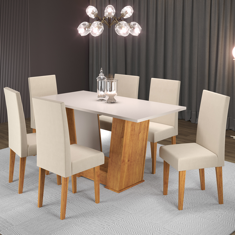Mesa de Jantar Retangular Thea com 6 Cadeiras Venus Mel/blonde/bege - Casa Giulia