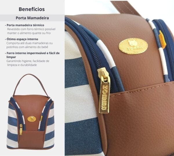 Conjunto Frasqueira Maternidade e Porta Mamadeira Parma Bege - Azul escuro - 7