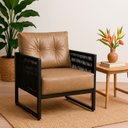 Ver imagem 1 de Poltrona Corda Náutica - Living, Varanda, Estar - Poltrona Araxá – Preto Corino Caramelo