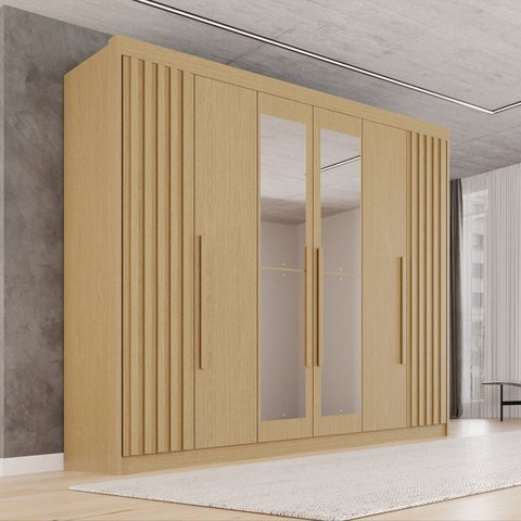 Guarda-Roupa Casal com Espelho 100% MDF 6 Portas 6 Gavetas Granada Premium Marrom/Jequitiba