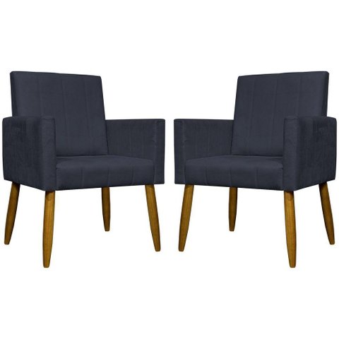 Kit 2 Poltronas Decorativa para Sala Mari Suede Preto Pé Palito 30 Cm Castanho - Preto, Suede
