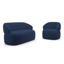 Ver imagem 1 de Kit Poltrona Giratória e Sofá Orgânico Living Glee 02 Lugares 140cm Veludo Azul Marinho - Desk Desig