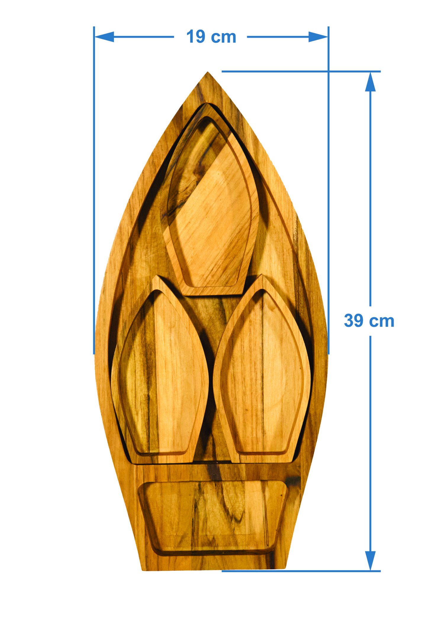 Barco Oriental Comida Japonesa em Madeira Teca com Kit de 3 Molheiras 39x19x2 Cm - 2