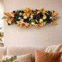 Ver imagem 4 de Arranjo Natalino Dourado de Parede Enfeite Bolas Flores 90cm