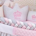 Ver imagem 5 de Kit Protetor Berço Trançado Coroa Menina Rosa 11 Peças