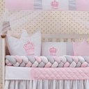 Ver imagem 2 de Kit Protetor Berço Trançado Coroa Menina Rosa 11 Peças