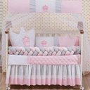 Ver imagem 1 de Kit Protetor Berço Trançado Coroa Menina Rosa 11 Peças