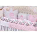 Ver imagem 4 de Kit Protetor Berço Trançado Coroa Menina Rosa 11 Peças