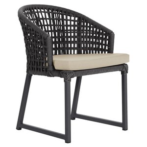 1 Cadeira Noronha Aluminio Micro Pintura Preta, Tr. Telinha Corda Nautica Preta, Estofado - Bege