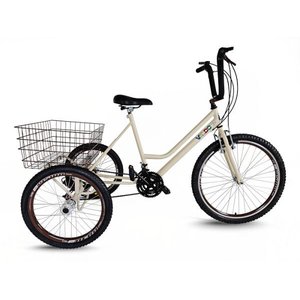 Triciclo Retrô Aro 26 - Creme/Marrom - Montagem Hiper