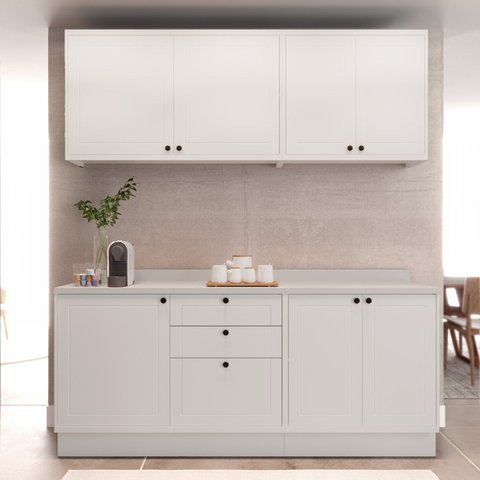 Cozinha Compacta Modulada 7 Portas 3 Gavetas 100% MDF 1 Tampo Sevilha Branco/Artico