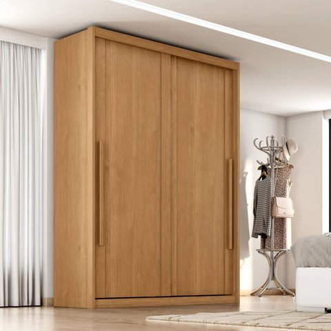 Guarda Roupa Solteiro Splendido 100% MDF 2 Portas de Correr 3 Gavetas Marrom/Cinamomo