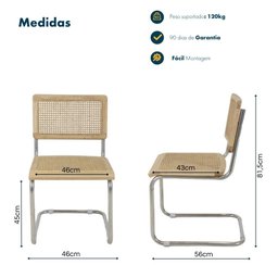 Kit 2 Cadeiras de Jantar Cesca com Base Inox Assento Encosto em Palha Trançada para Sala de Estar - 7