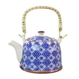 Bule Chaleira Cerâmica Oriental Decorativa com 6 Copos e Infusor Estampa 18 - 7