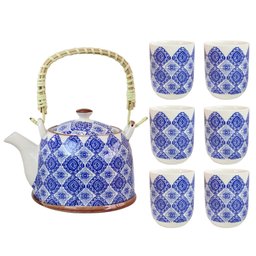 Bule Chaleira Cerâmica Oriental Decorativa com 6 Copos e Infusor Estampa 18 - 1