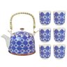 Bule Chaleira Cerâmica Oriental Decorativa com 6 Copos e Infusor Estampa 18 - 1
