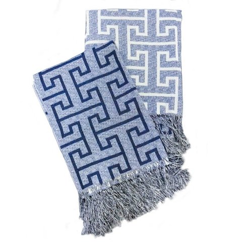 Xale Manta Para Sofá E Poltrona Luxo 2 Lugares Estampada Creta Azul