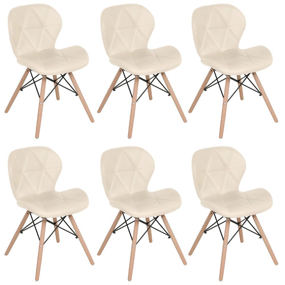 Kit 6 Cadeiras Estofadas Charles Eames Eiffel Slim Wood Confort